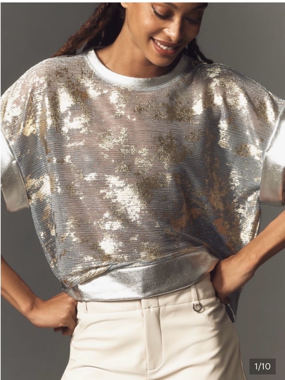 ANTHROPOLOGIE Pilcro Silver Metallic Shine Shell Top